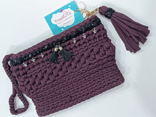 BOLSO DE MANO A CROCHET BURDEOS