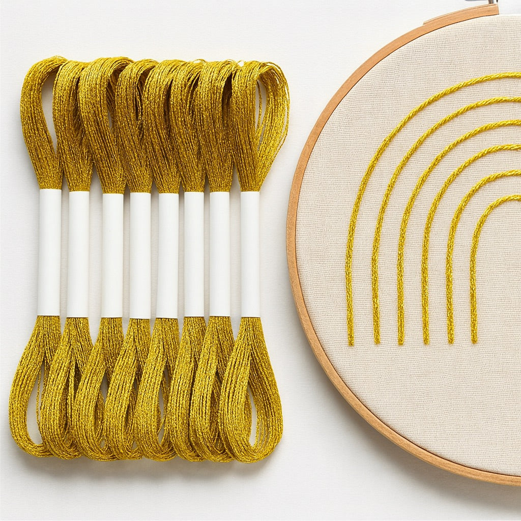 Hilo Mouliné Metalizado – Pack 12 Madejas Dorado