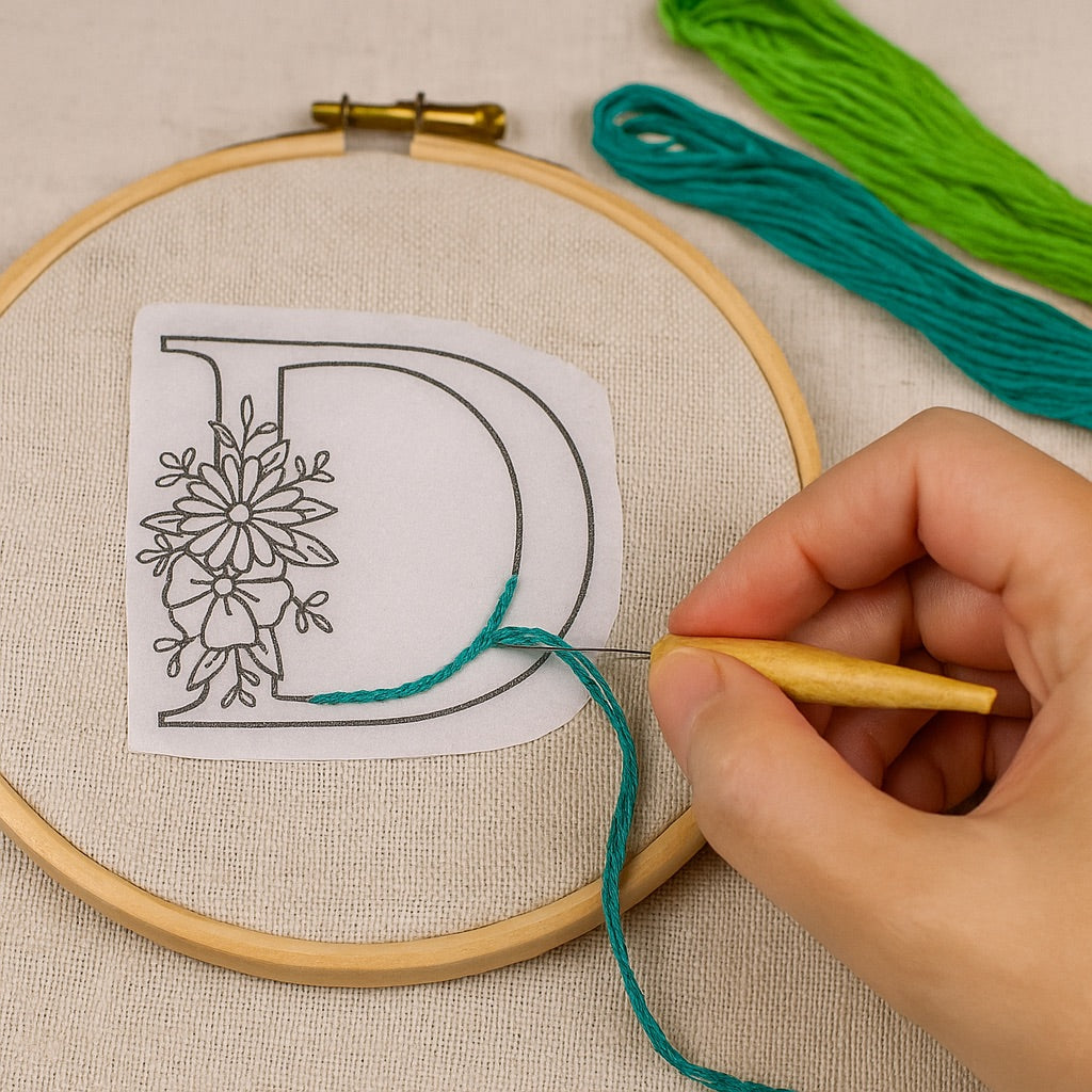 Plantillas hidrosolubles para bordar – Alfabeto con motivos florales