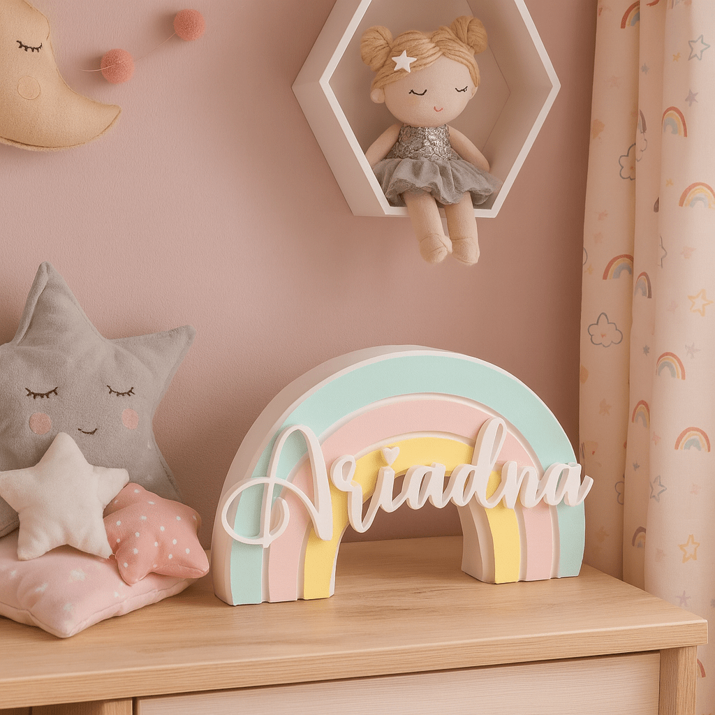 Arcoíris Infantil Personalizado con Nombre en Impresión 3D | Decoración Única