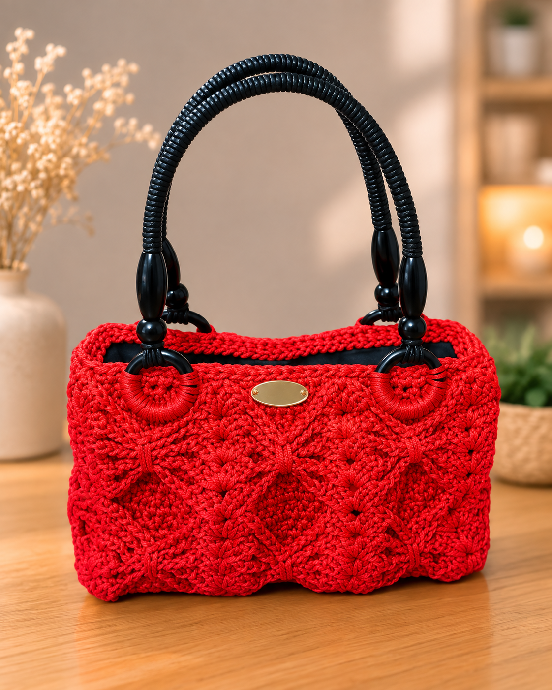 Bolso de crochet rojo artesanal premium Alia L'Élite