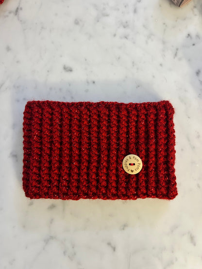 Handmade Crochet Dog Snood / Buff - Red Christmas Sparkle