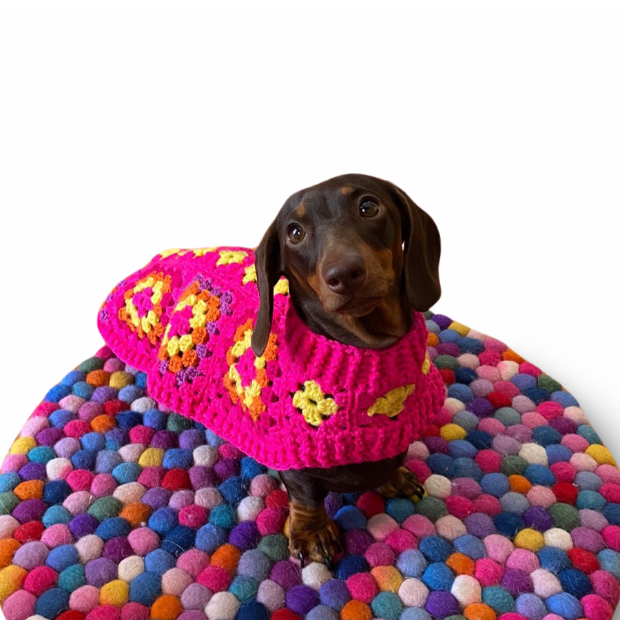 Handmade Crochet Dachshund Coat / Jumper - Hot Pink