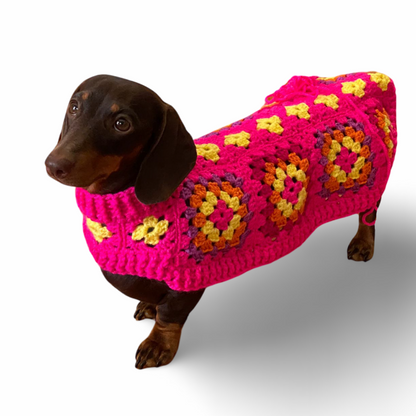 Handmade Crochet Dachshund Coat / Jumper - Hot Pink