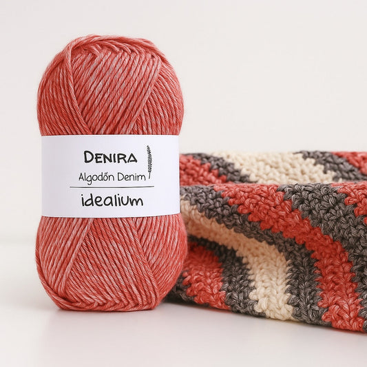 Ovillo Idealium Denira - Algodón 50g, jaspeado efecto denim