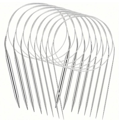 Agujas circulares de punto 80 cm - Set de 8 uds con medidor de agujas