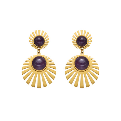 Pendientes con Cuarzo Hidrotermal Amatista acabado oro 18k - Zuxia