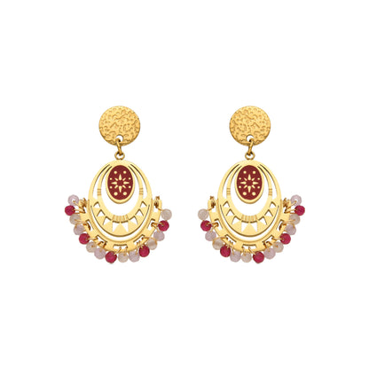 Pendientes con Cristal Rojo acabado oro 18k - Moku