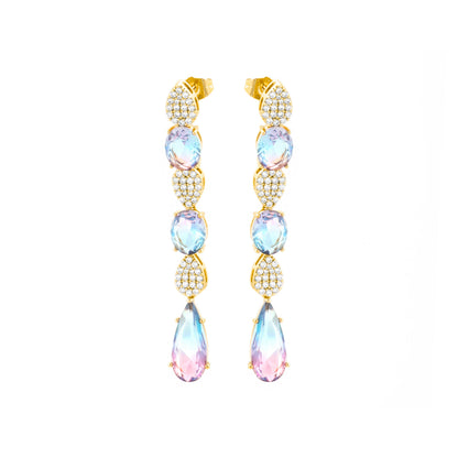 Pendientes con Circonita Multicolor acabado oro 18k - Dirio