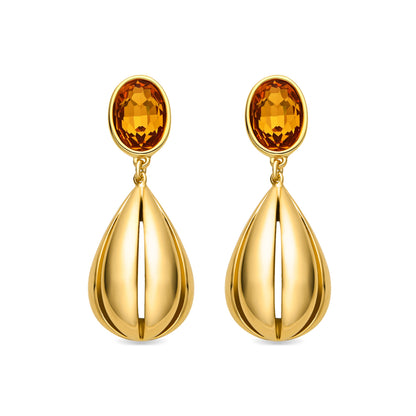 Pendientes con Cuarzo Hidrotermal Naranja acabado oro 18k - Goneth