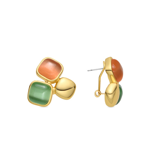 Pendientes con Ojo de Gato Multicolor acabado oro 18k - Nuroa