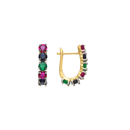 Pendientes con Circonita Multicolor acabado oro 18k - Mehru