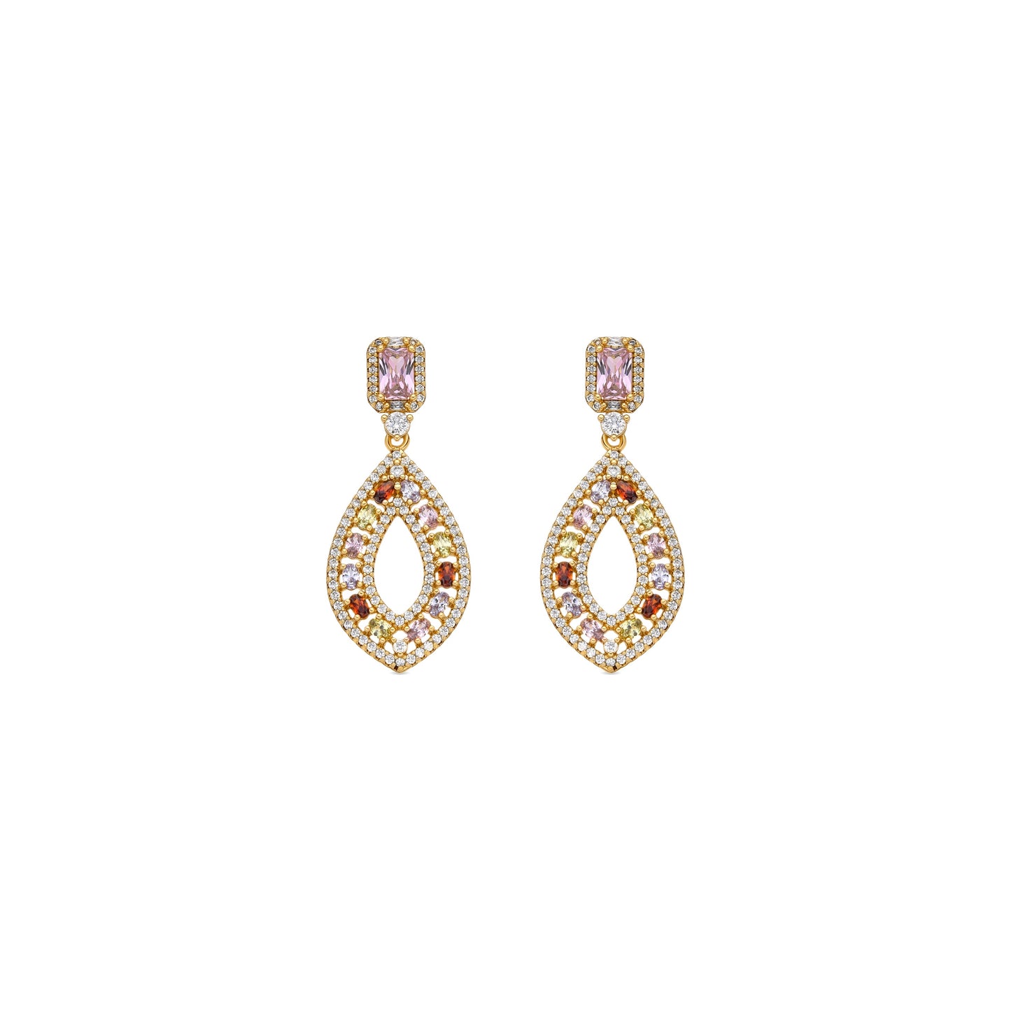 Pendientes con Circonita Multicolor acabado oro amarillo 18k - Roria