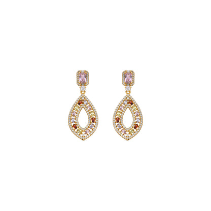 Pendientes con Circonita Multicolor acabado oro amarillo 18k - Roria