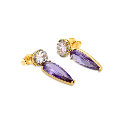 Pendientes con Circonita Amatista acabado oro 18k - Ryvea