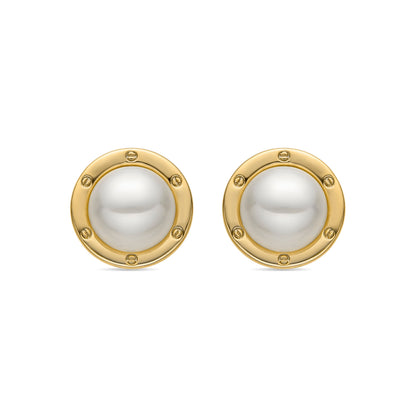Pendientes con Perla Blanca acabado oro 18k - Ciada