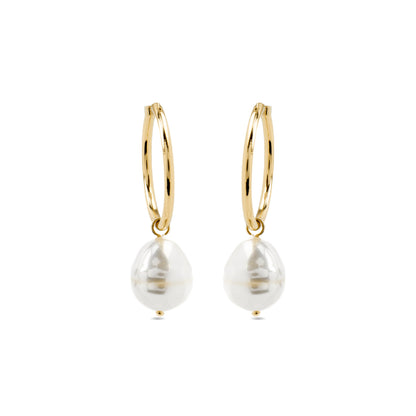 Pendientes con Perla Blanca acabado oro 18k - Nemys