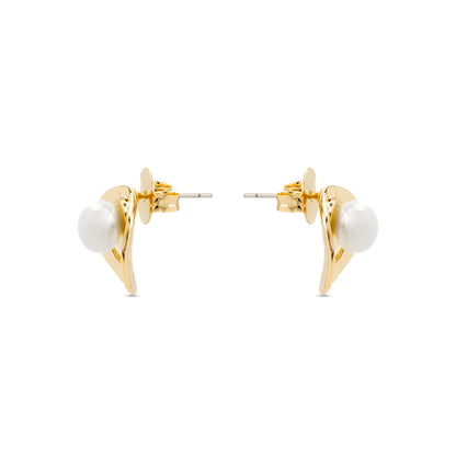 Pendientes con Perla Blanca acabado oro 18k - Ku