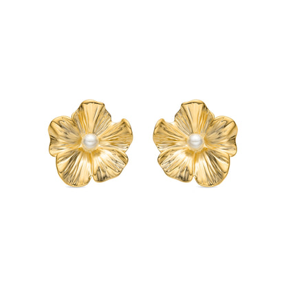 Pendientes con Perla Blanca acabado oro 18k - Leod