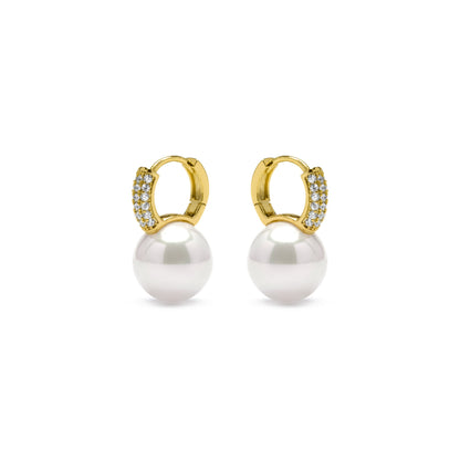 Pendientes acabado oro amarillo de 18k y Perla Blanca - Maeki