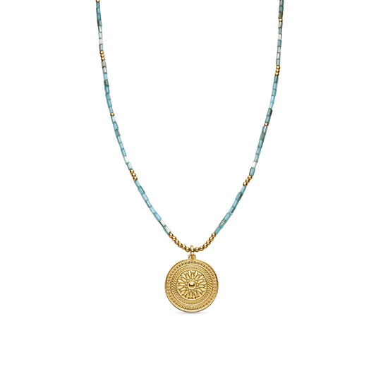 Collar con Cristal Azul acabado oro 18k - Thyu