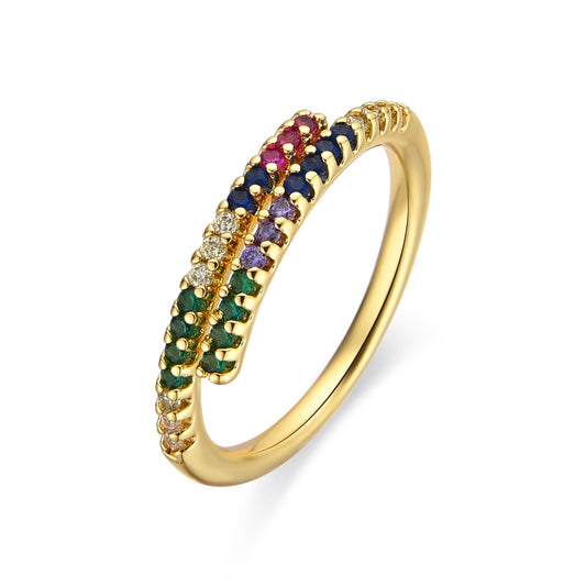 Anillo con Circonita Multicolor acabado oro 18k - Tazel