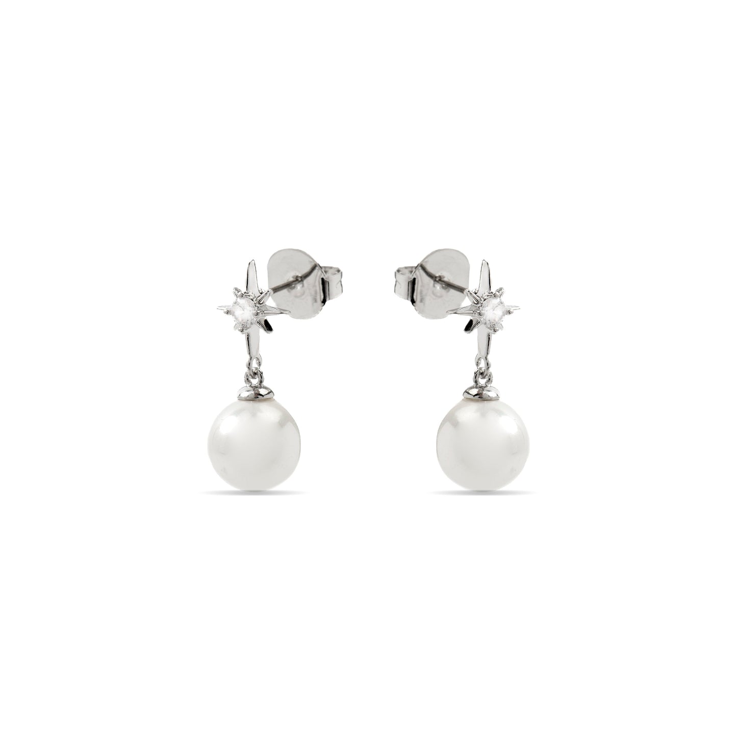 Pendientes con Perla Blanca acabado plata - Miara