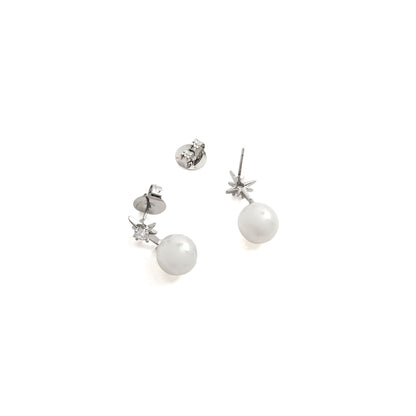 Pendientes con Perla Blanca acabado plata - Miara