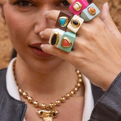 Anillo blanco con Amazonita Verde