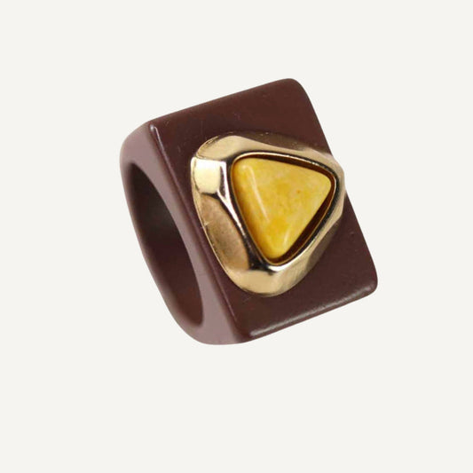 Anillos grandes mujer color marrón con piedra Kenya
