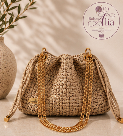 Bolso de crochet beige artesanal Alia hecho a mano en España
