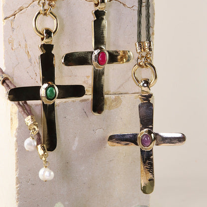 Collar cruz largo ajustable mujer piedra natural CRUZEA Monsul