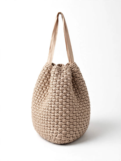 Bolso Clutch Crochet Artesano Beige Satinado - 28x17cm - Hecho a Mano en España | TRAPILLALI