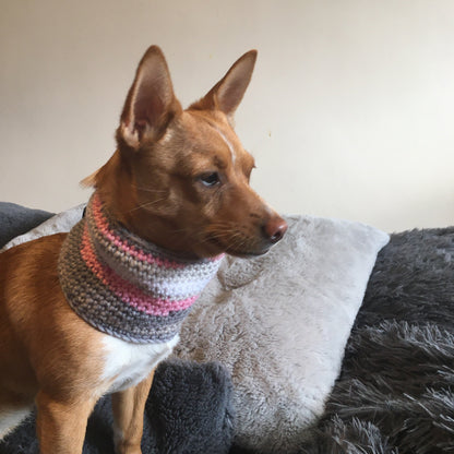 Rainbow Chic Pink/Grey Crochet Dog Snood / Buff-1