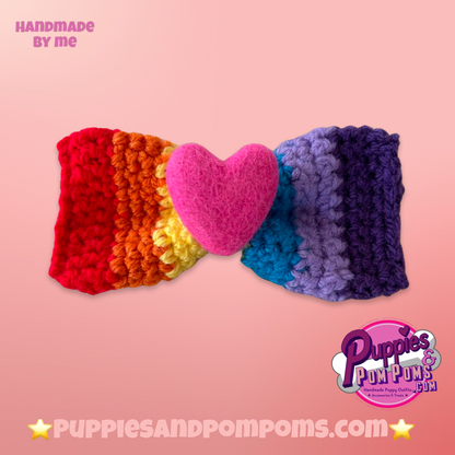 Handmade Dog Bow Tie - Rainbow Love Crochet